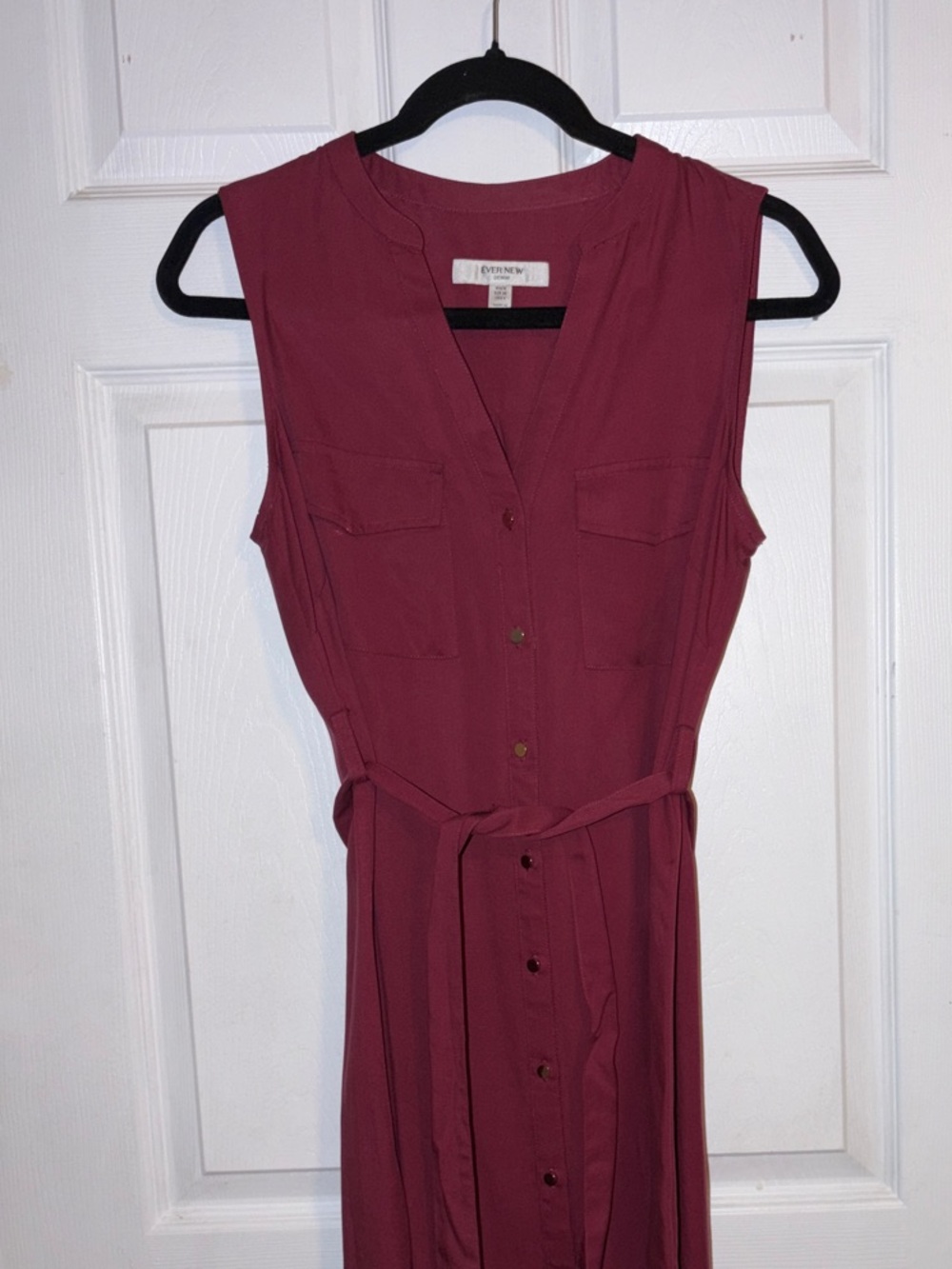 EverNew Sleeveless Button-Down Shirtdress in Wine